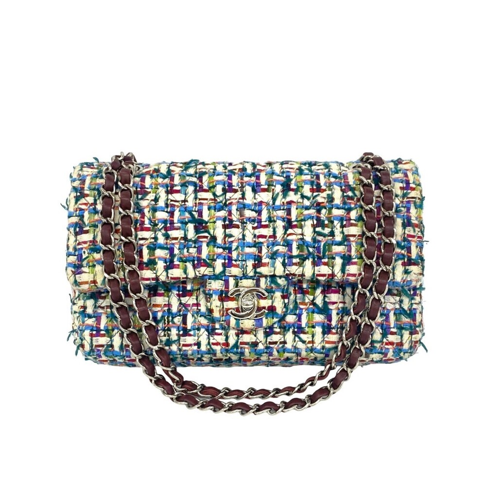 CHANEL Double Flap Coco Mark Tweed Chain Shoulder Bag, Multicolor 28633